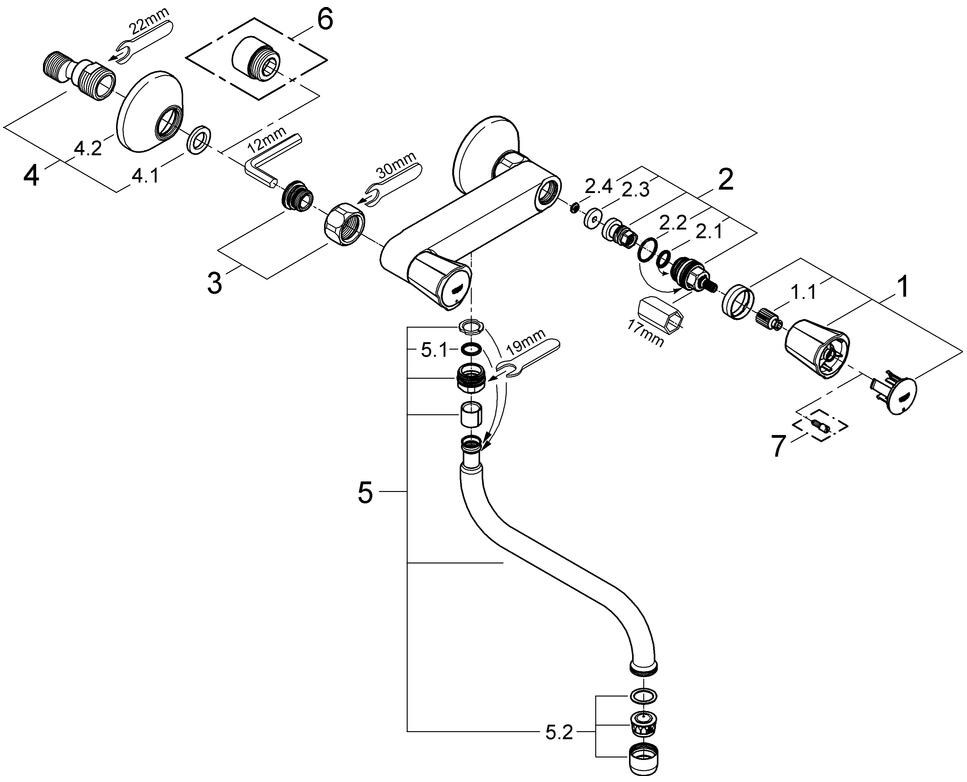 GROHE 2-Gr-Spültisch-Wand-Armatur Costa chr, schwenkb. Auslauf  