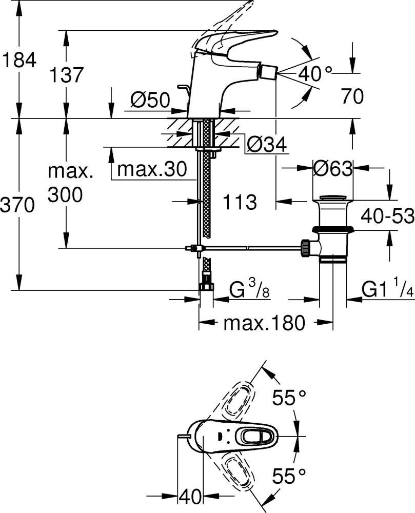 GROHE Bidet-Einhebelmischer Eurostyle chrom, mit Ablaufgarnitur 