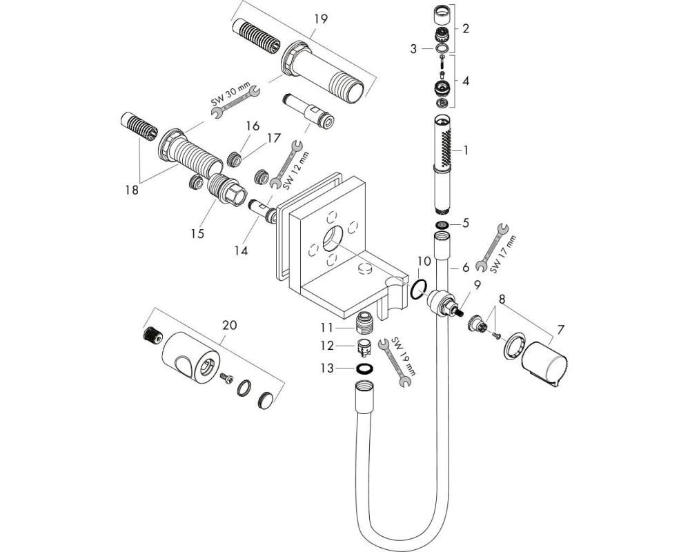 hansgrohe FMS Axor Starck 120/120 squ DN 15, Handbrausemodul 