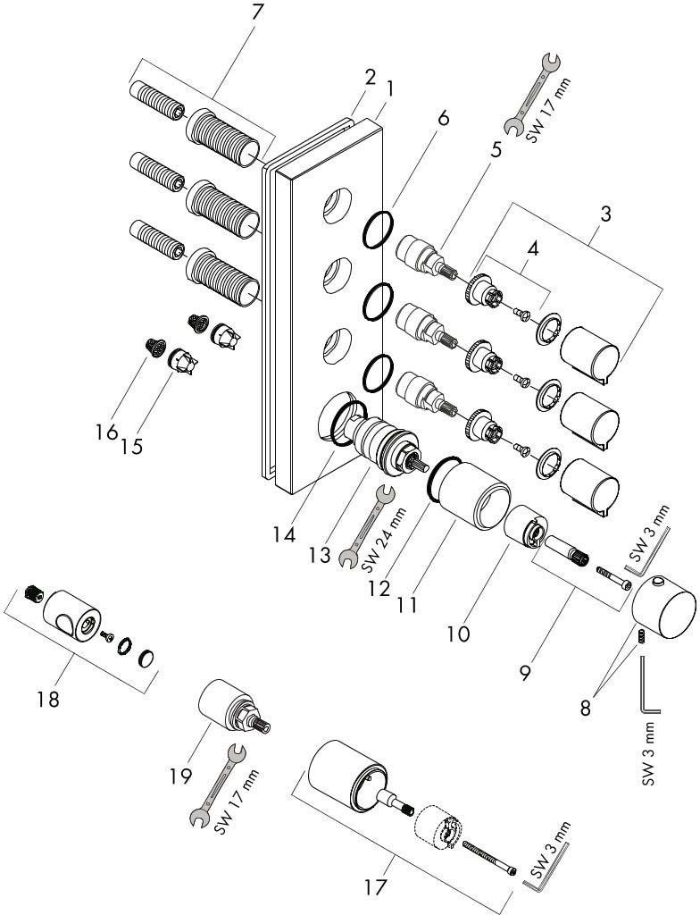 hansgrohe Fertigmontageset Axor Starck 360/120mm, Thermostatmodul 